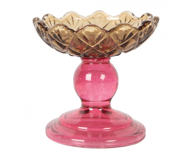 Růžovo-žlutý skleněný svícen květina Colorful Garden - Ø 10*9 cm Clayre & Eef
