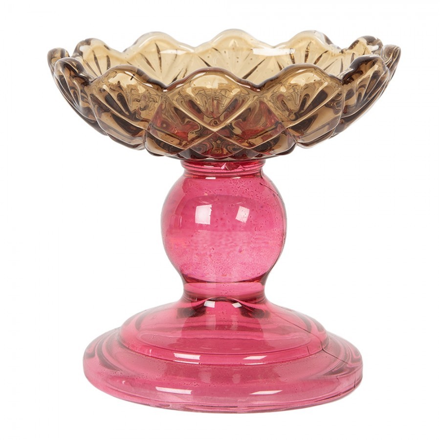 Růžovo-žlutý skleněný svícen květina Colorful Garden - Ø 10*9 cm 6GL5341