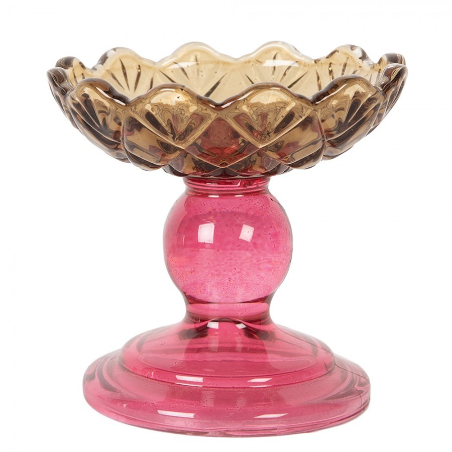 Růžovo-žlutý skleněný svícen květina Colorful Garden - Ø 10*9 cm
