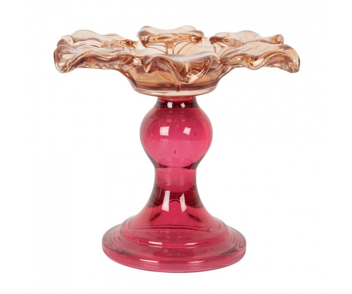 Růžový skleněný svícen květina Colorful Garden - Ø 14*11 cm Clayre & Eef