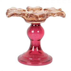 Růžový skleněný svícen květina Colorful Garden - Ø 14*11 cm
