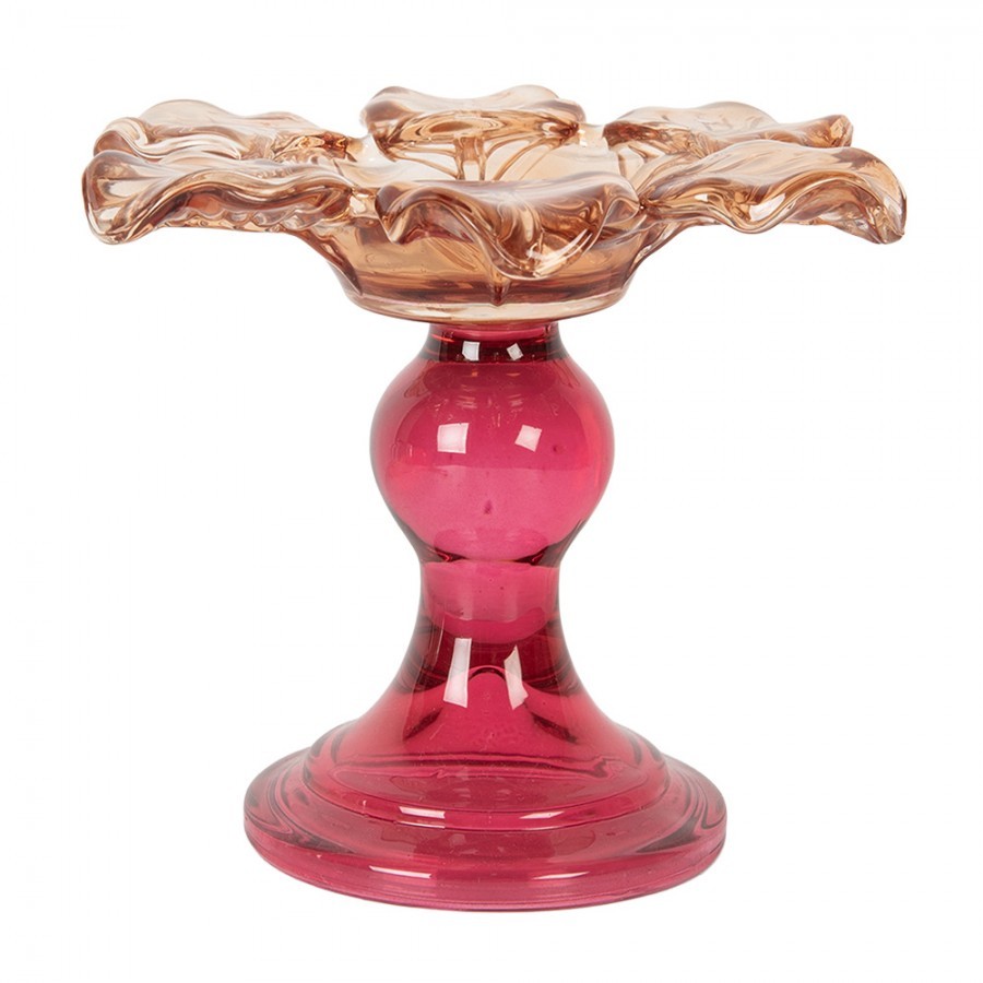 Růžový skleněný svícen květina Colorful Garden - Ø 14*11 cm 6GL5338O
