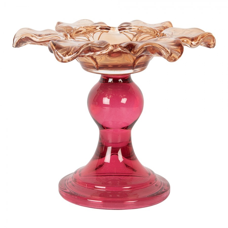 Růžový skleněný svícen květina Colorful Garden - Ø 14*11 cm