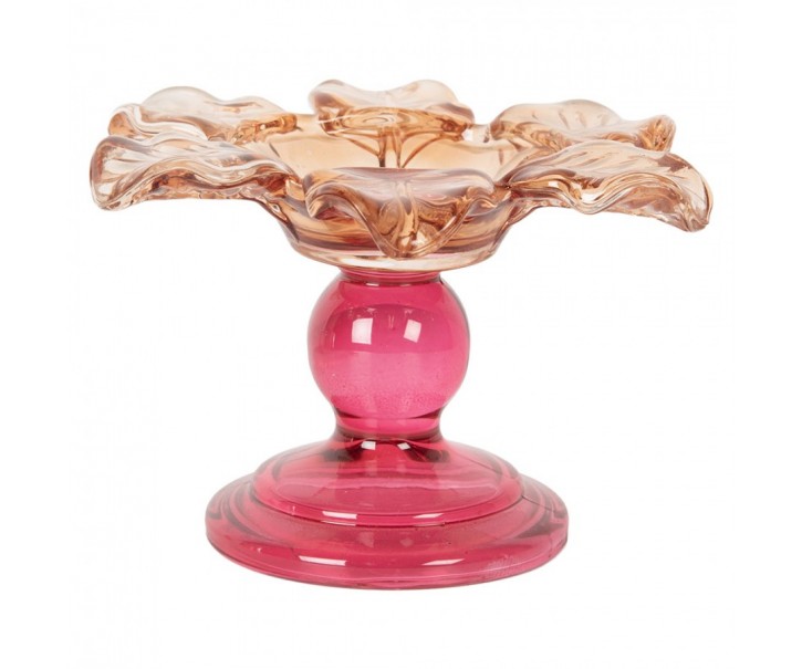 Růžový skleněný svícen květina Colorful Garden - Ø 14*9 cm Clayre & Eef
