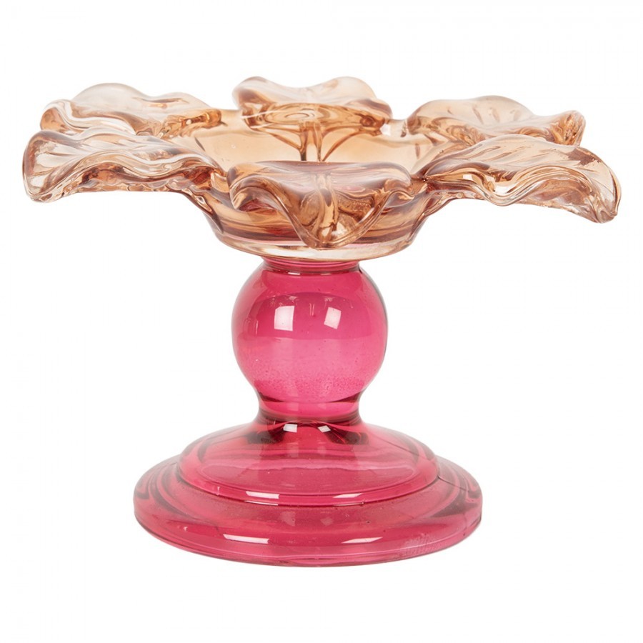 Růžový skleněný svícen květina Colorful Garden - Ø 14*9 cm