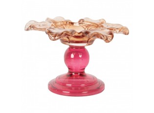 Růžový skleněný svícen květina Colorful Garden - Ø 14*9 cm