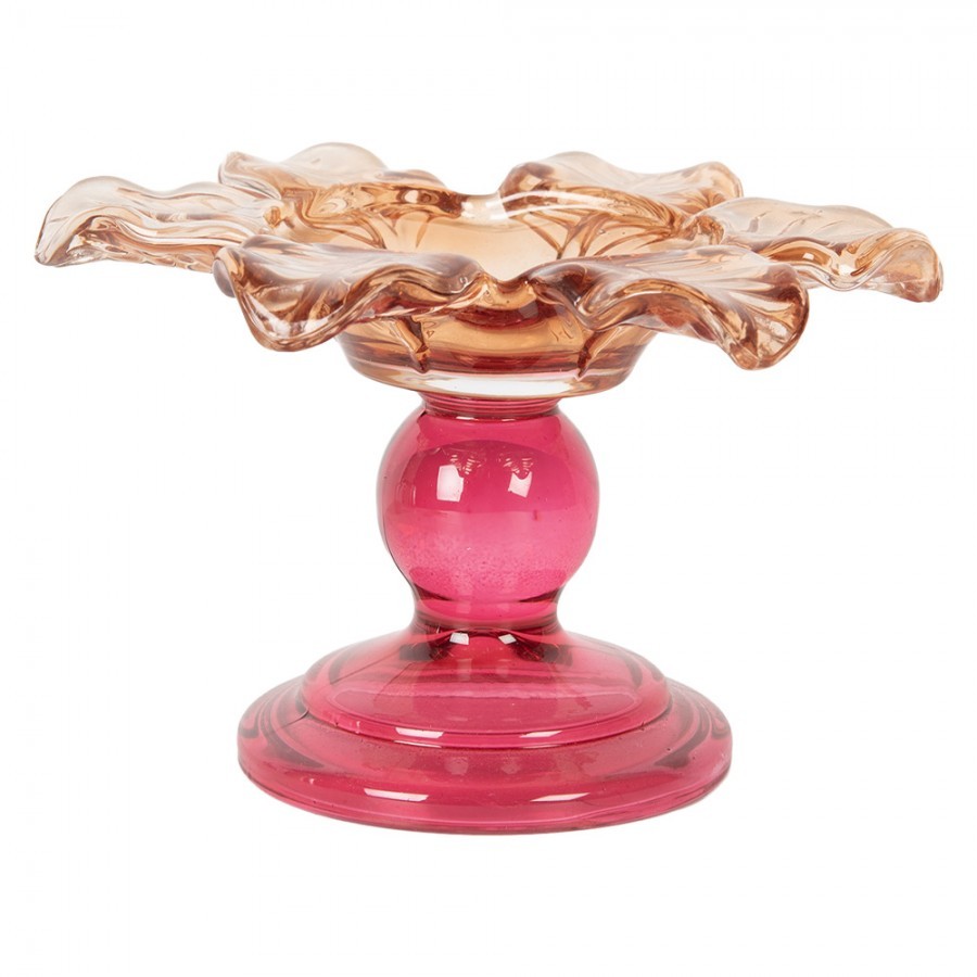 Růžový skleněný svícen květina Colorful Garden - Ø 14*9 cm