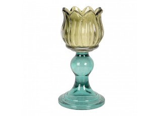 Tyrkysovo-zelený skleněný svícen tulipán Colorful Garden - Ø 8*16 cm