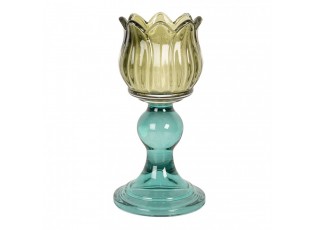 Tyrkysovo-zelený skleněný svícen tulipán Colorful Garden - Ø 8*16 cm