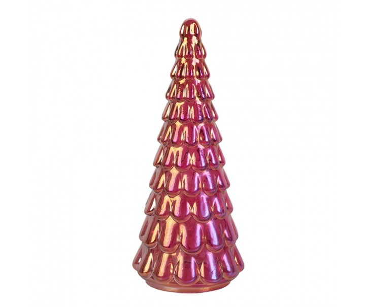Růžová vánoční skleněná dekorace stromek - Ø 11*26 cm Clayre & Eef