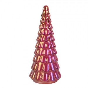 Růžová vánoční skleněná dekorace stromek - Ø 11*26 cm