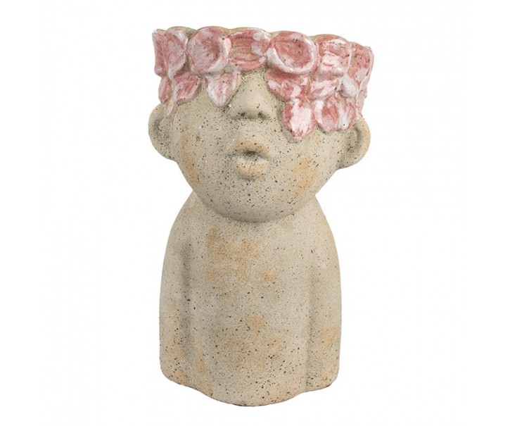 Béžový antik obal na květináč hlava ženy s květy Danaé M - 16*15*25 cm Clayre & Eef
