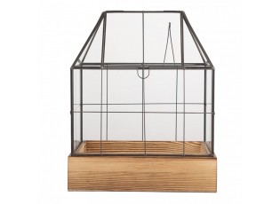 Dekorační skleník/ vitrína s dřevěným podstavcem Pallas - 26*17*32 cm