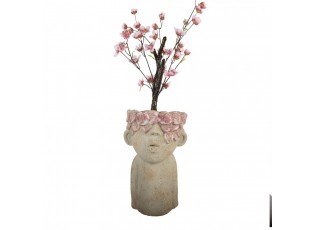 Béžový antik obal na květináč hlava ženy s květy Danaé L - 20*19*31 cm