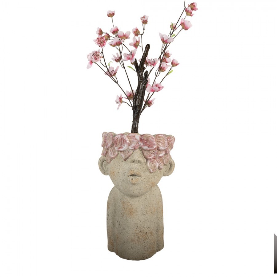 Béžový antik obal na květináč hlava ženy s květy Danaé L - 20*19*31 cm