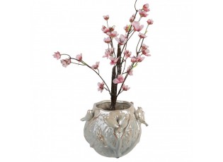 Modrý terakotový obal na květináč s zdobený ptáčky - 22*21*17 cm