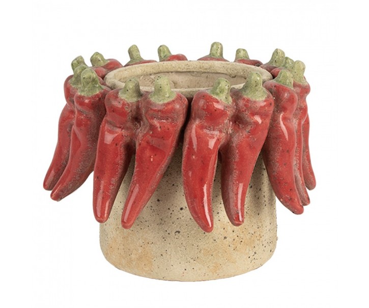 Béžový antik terakotový obal na květináč s papričkami M - Ø 17*13 cm Clayre & Eef