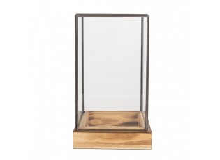 Dekorační skleník/ vitrína s dřevěným podstavcem Pallas - 14*14*24 cm