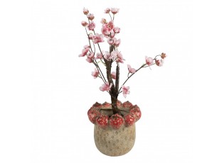 Béžový antik terakotový obal na květináč s jahůdkami L - Ø 19*16 cm