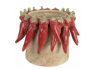Béžový antik terakotový obal na květináč s papričkami L - Ø 21*17 cm
