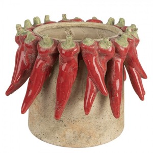 Béžový antik terakotový obal na květináč s papričkami L - Ø 21*17 cm