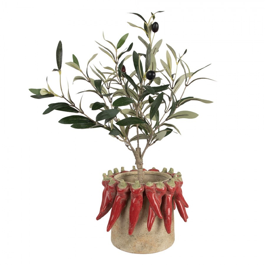 Béžový antik terakotový obal na květináč s papričkami L - Ø 21*17 cm