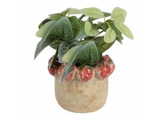 Béžový antik terakotový obal na květináč s jahůdkami - Ø 15*12 cm