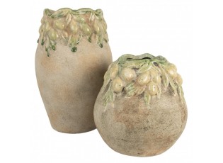 Béžový antik terakotový obal na květináč s olivami Olives - Ø 18*18 cm