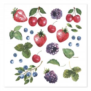 Bílé ubrousky s lesními plody - 33*33 cm (20ks)