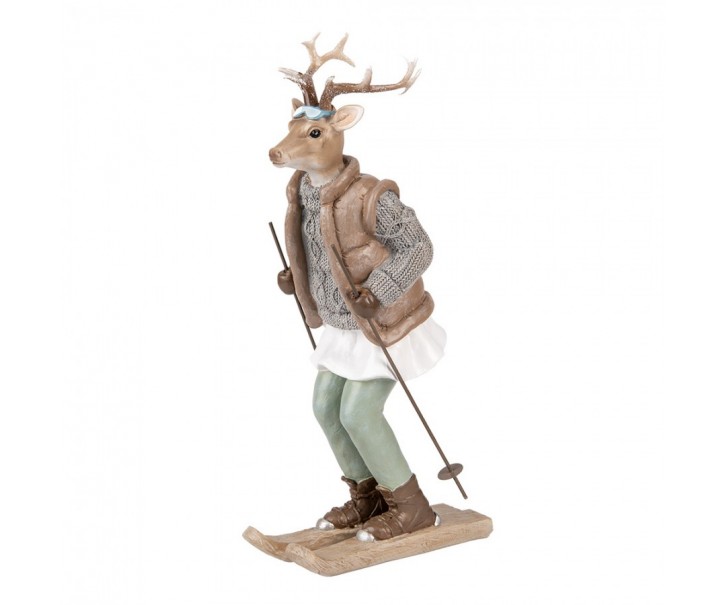 Vánoční dekorace jelen ve svetru na lyžích - 16*11*31 cm Clayre & Eef