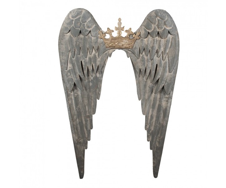 Zinková nástěnná andělská křídla s korunkou Wings Angel - 46*4*65 cm Clayre & Eef