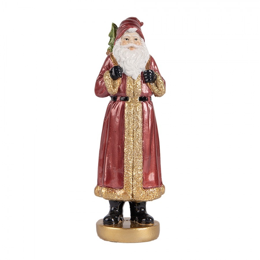 Červená vánoční dekorace Santa v kožichu a pytlem dárků - 6*5*15 cm