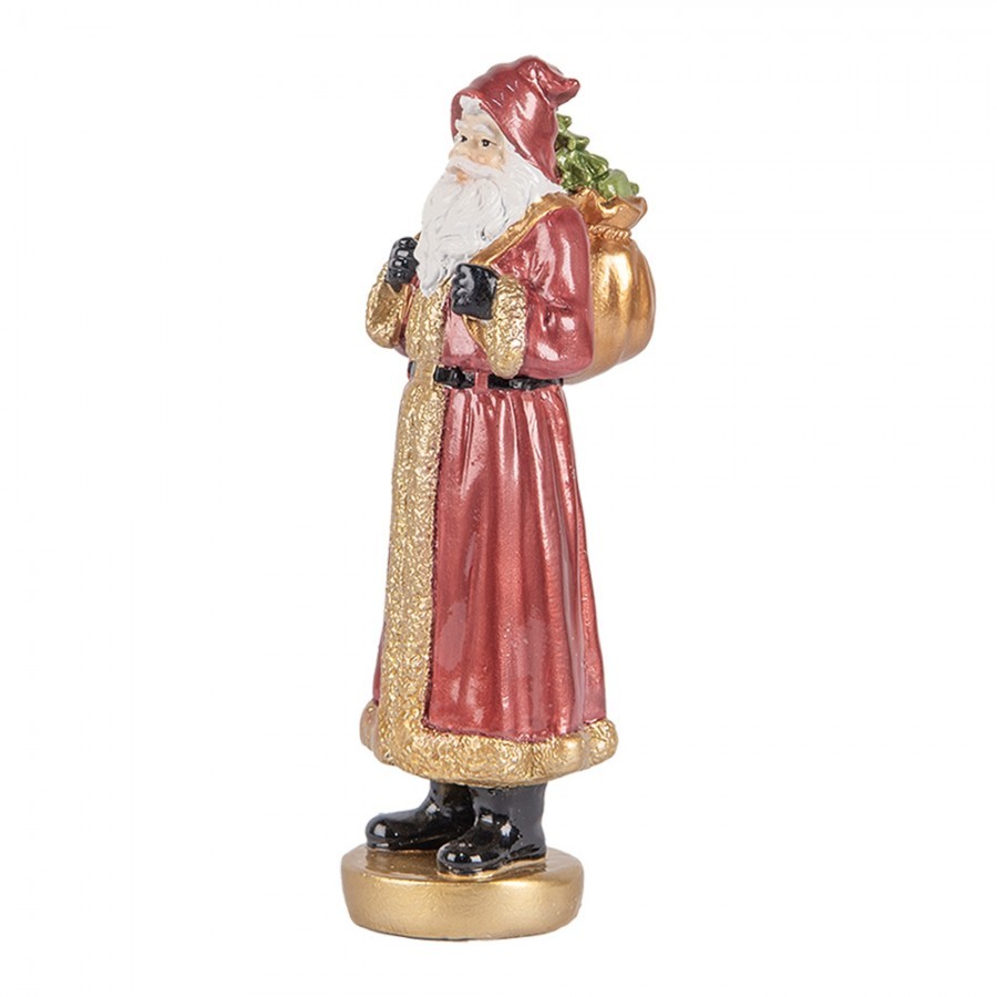 Červená vánoční dekorace Santa v kožichu a pytlem dárků - 6*5*15 cm