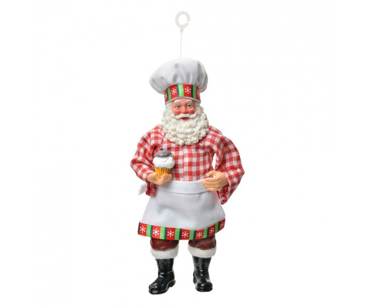 Závěsná vánoční dekorace Santa Claus pekař držící cupcake - 10*6*17 cm Clayre & Eef