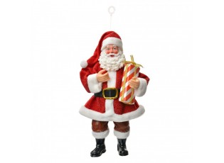 Červená závěsná vánoční dekorace Santa Claus držící dárek - 10*6*17 cm