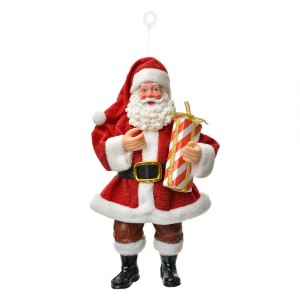 Červená závěsná vánoční dekorace Santa Claus držící dárek - 10*6*17 cm