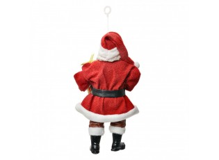 Červená závěsná vánoční dekorace Santa Claus držící dárek - 10*6*17 cm