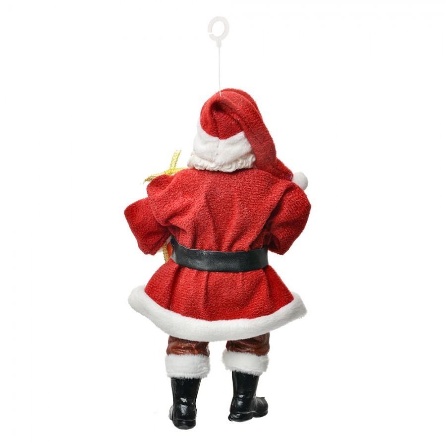 Červená závěsná vánoční dekorace Santa Claus držící dárek - 10*6*17 cm