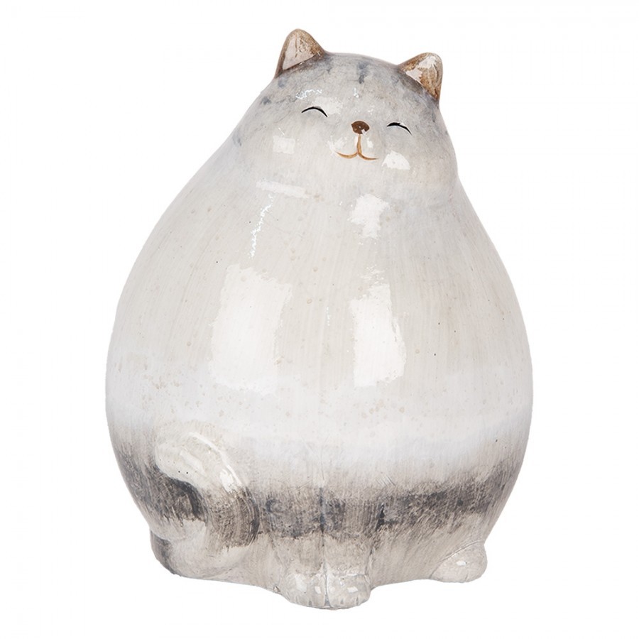 Šedá keramická dekorace kočka - 14*13*18 cm