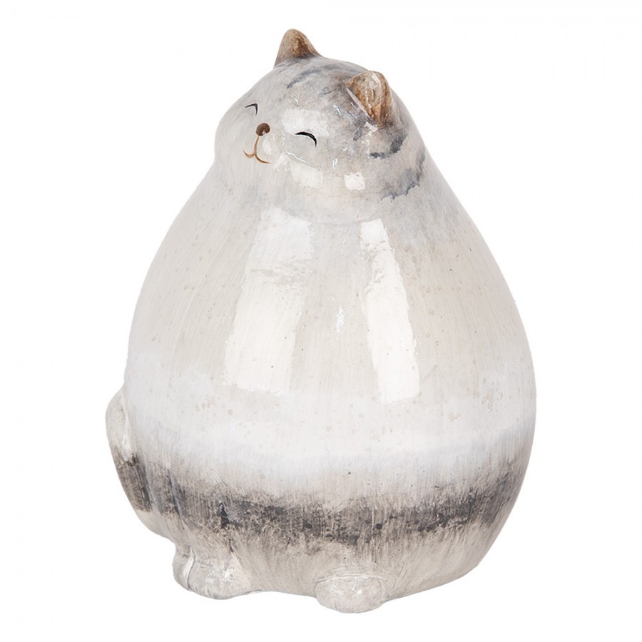 Šedá keramická dekorace kočka - 14*13*18 cm