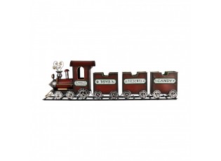 Červená kovová dekorace vláček na kolejích Christmas Train - 95*19*28 cm