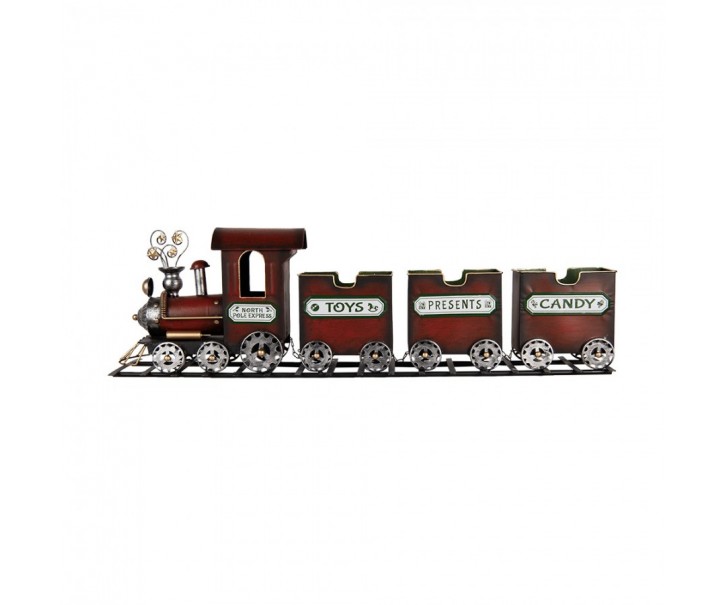 Červená kovová dekorace vláček na kolejích Christmas Train - 95*19*28 cm Clayre & Eef