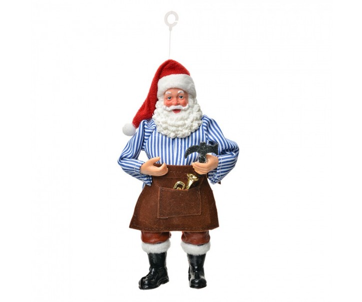 Závěsná vánoční dekorace Santa Claus držící kladivo - 10*6*17 cm Clayre & Eef