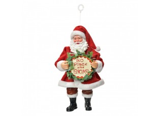 Červená závěsná vánoční dekorace Santa Claus držící ceduli - 10*6*17 cm