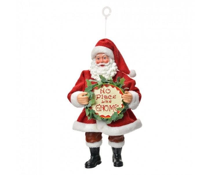 Červená závěsná vánoční dekorace Santa Claus držící ceduli - 10*6*17 cm Clayre & Eef