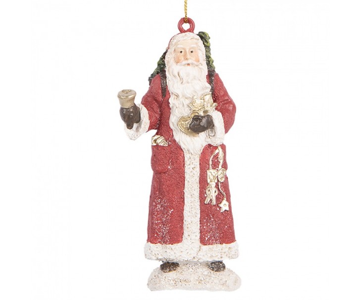 Vánoční závěsná dekorace Santa s nůší a dárky - 5*3*11 cm Clayre & Eef