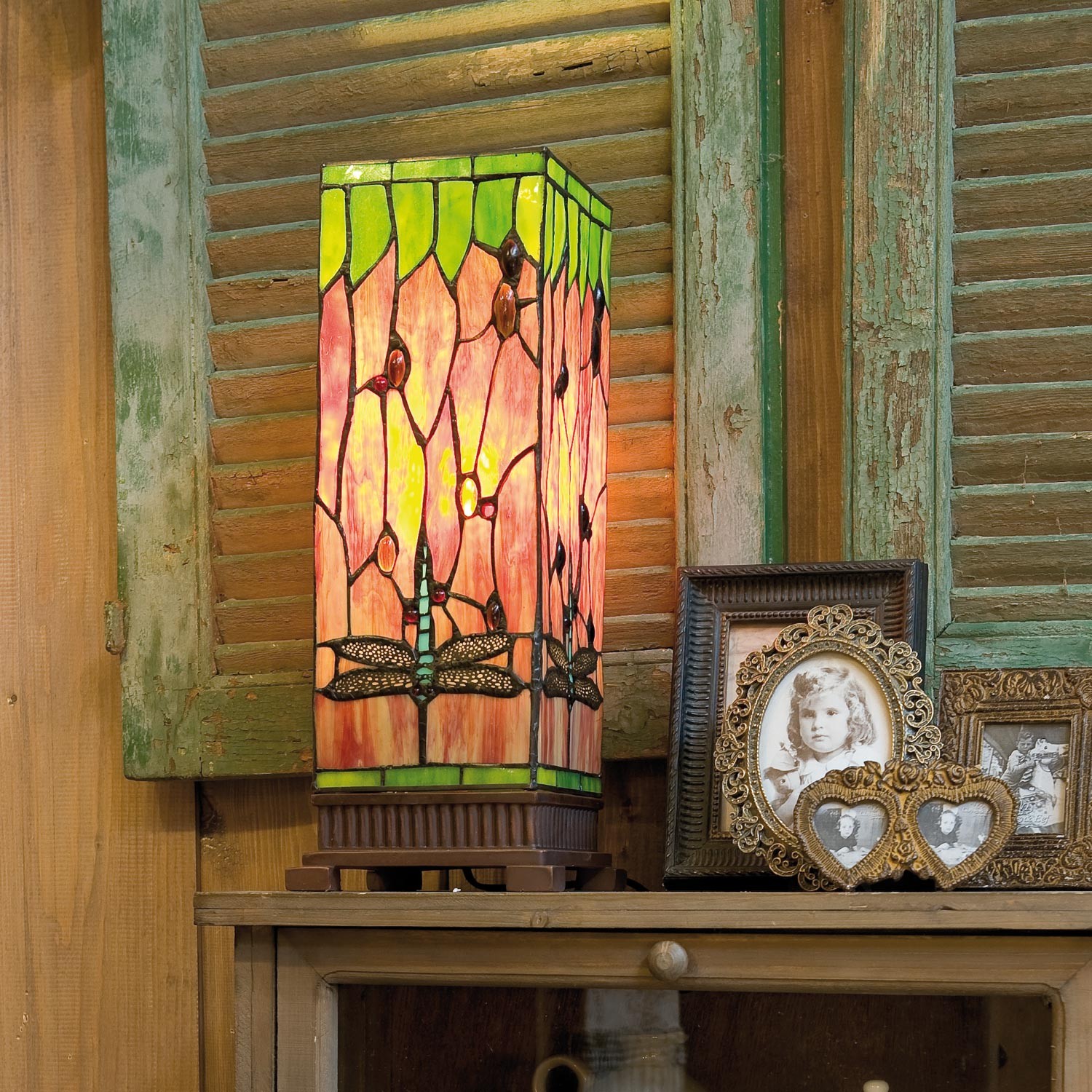 Stolní lampa Tiffany Square dragonfly