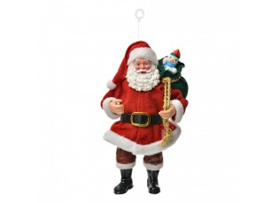 Červená závěsná vánoční dekorace Santa Claus držící pytel - 10*6*17 cm
