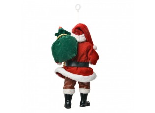Červená závěsná vánoční dekorace Santa Claus držící pytel - 10*6*17 cm