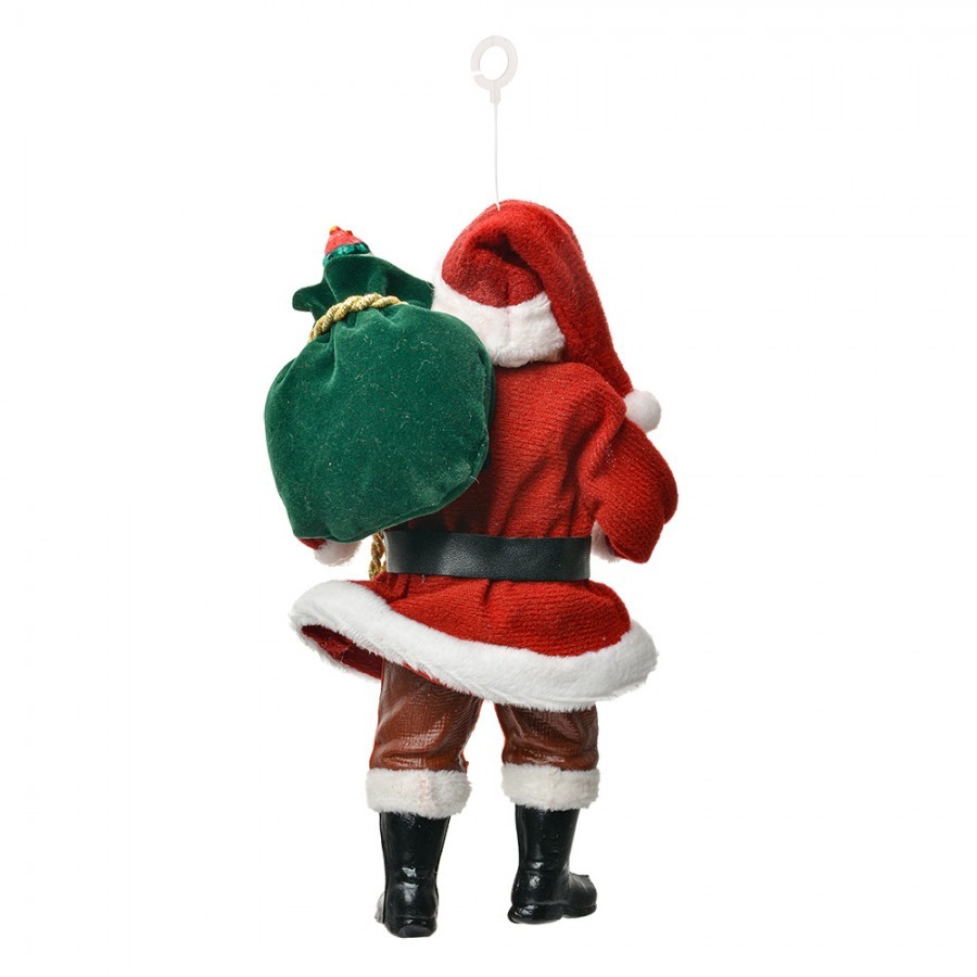 Červená závěsná vánoční dekorace Santa Claus držící pytel - 10*6*17 cm
